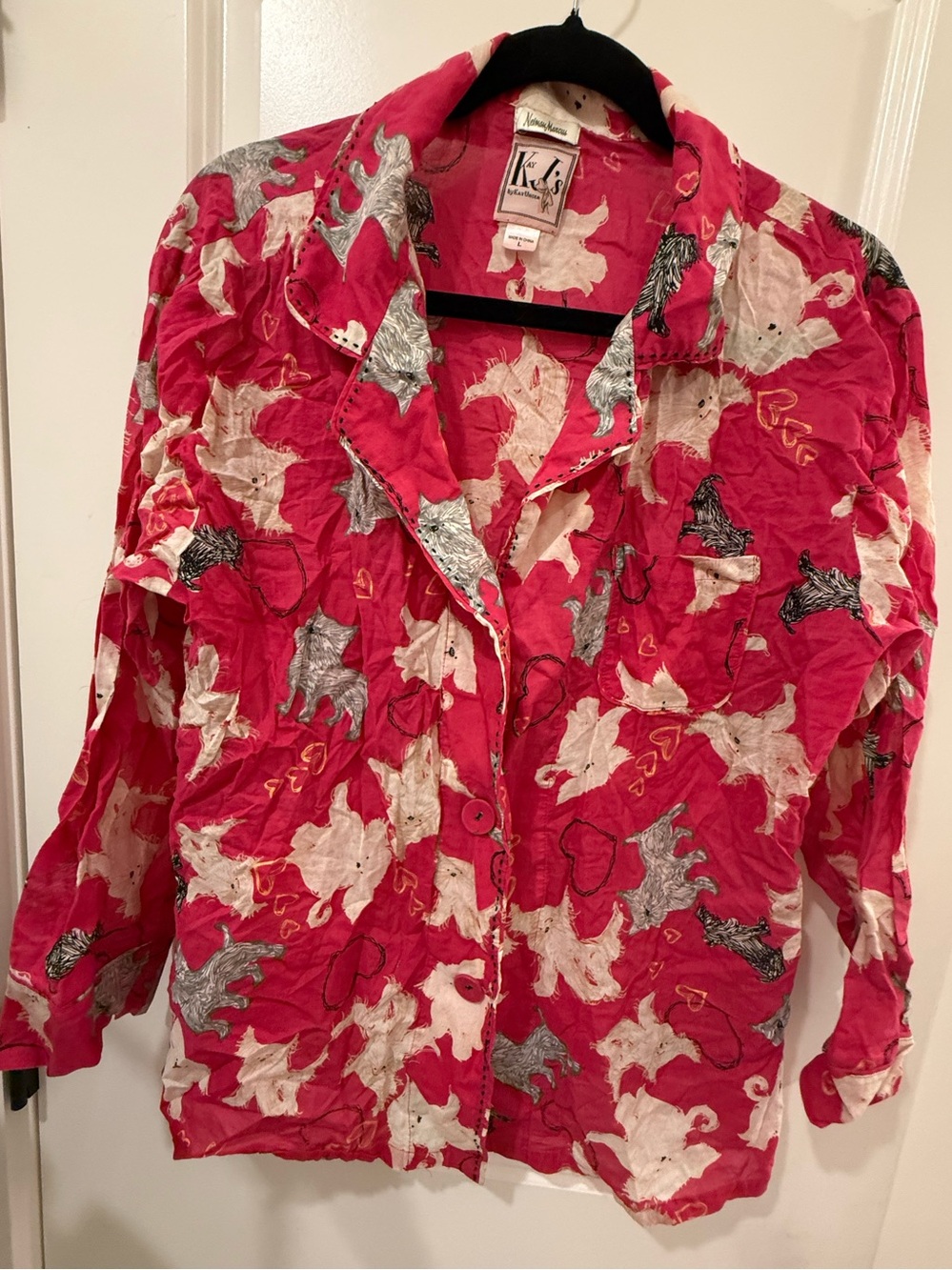 Neiman Marcus Kay Unger Red Shirt with Cream Motif